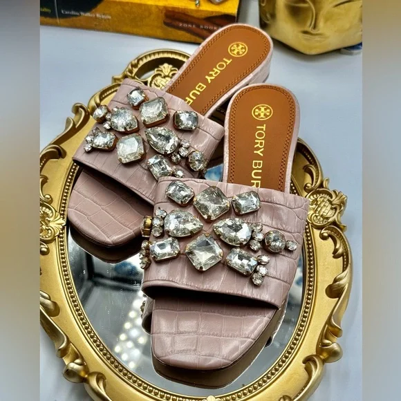 🆕 TORY BURCH 🧿 NWOT Martine 25mm Slides, Pink Croc Embossed Crystal, Sz 7 - Picture 14 of 16